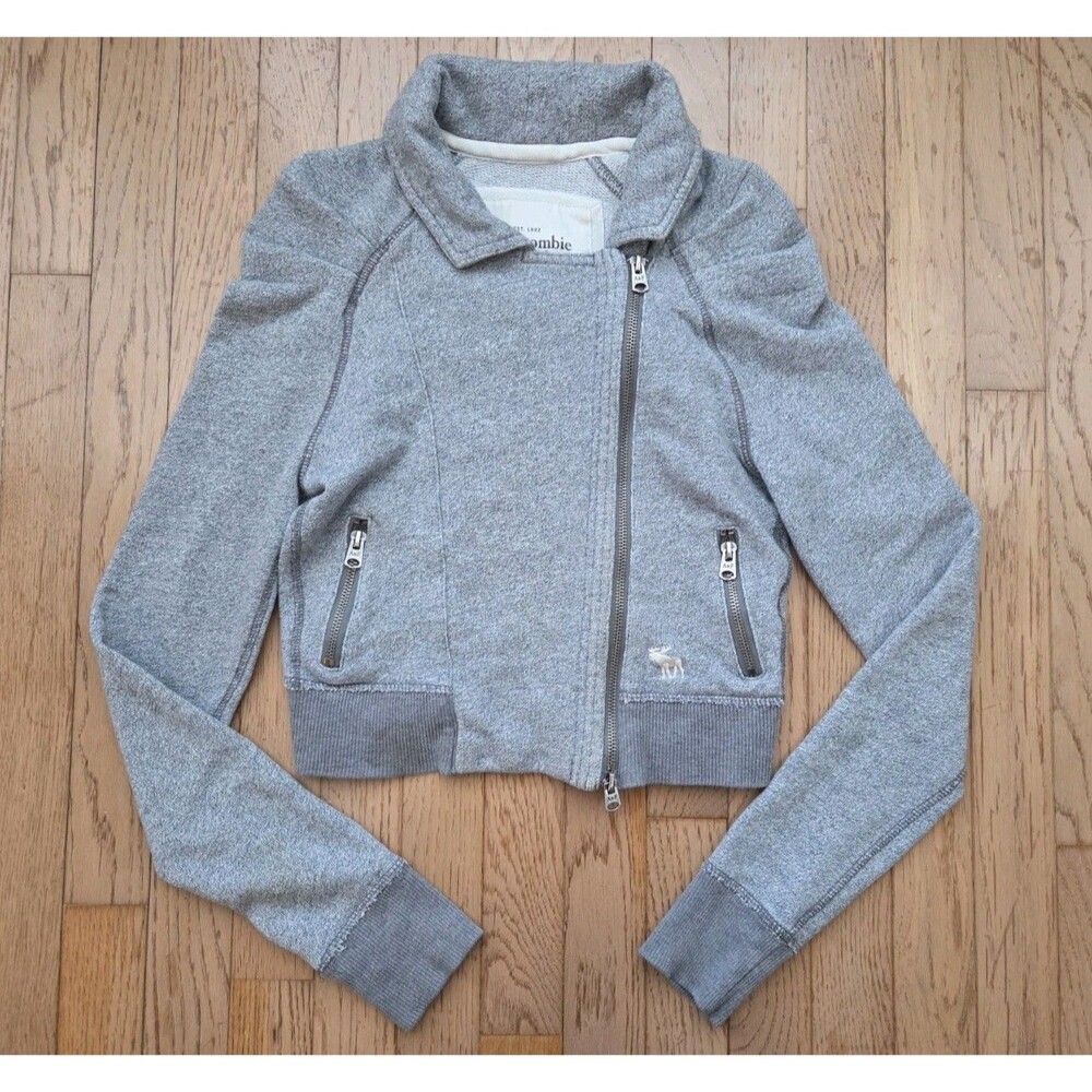 VtgY2K Abercrombie & Fitch Jacket Womens Medium Cropped Moto Full Zip Gray